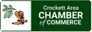 Crockett Area Chamber of Commerce logo featuring a cowboy boot and green background, symbolizing local business support in Henderson County, Texas.