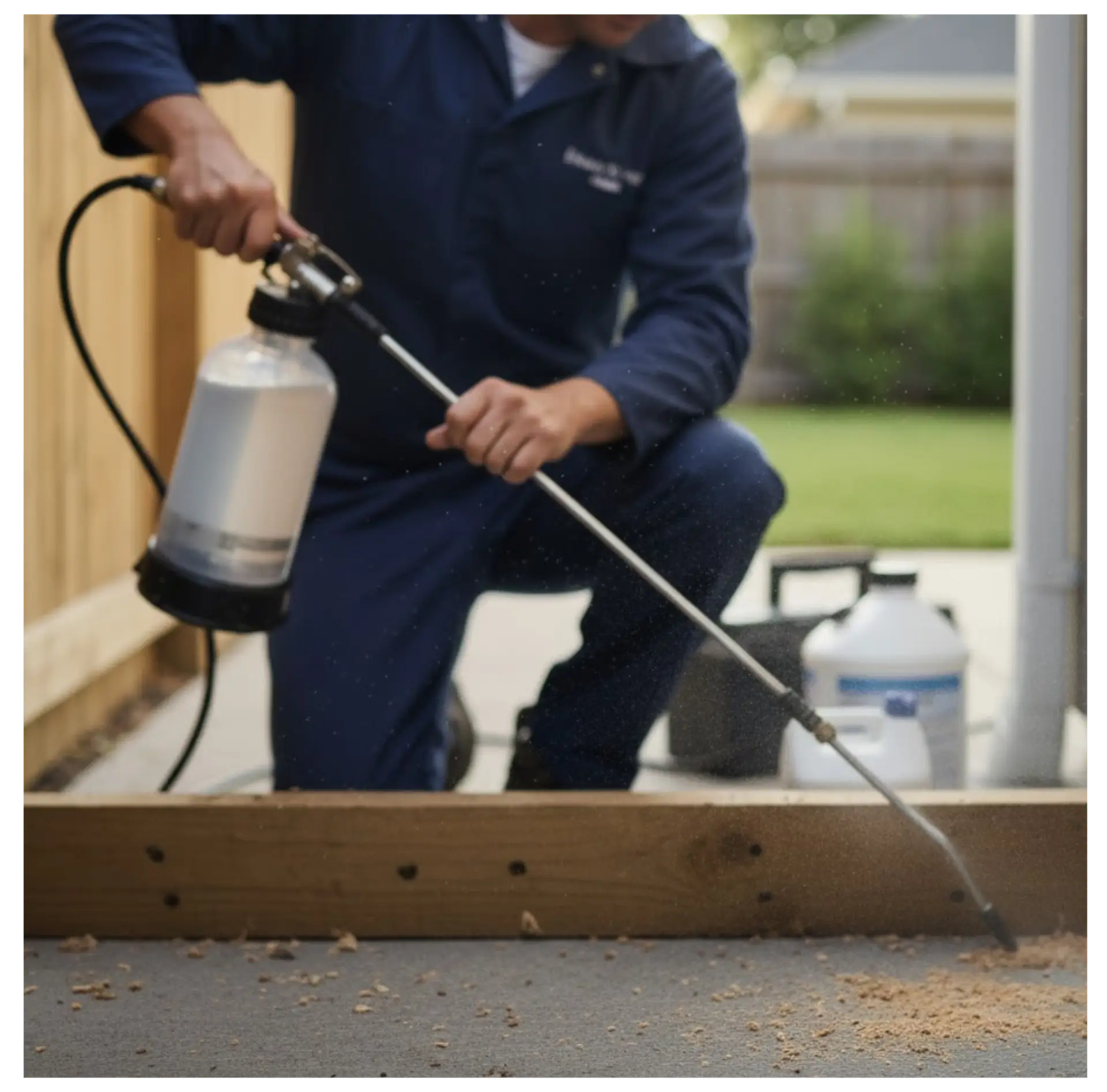 Pest control technician applying treatment