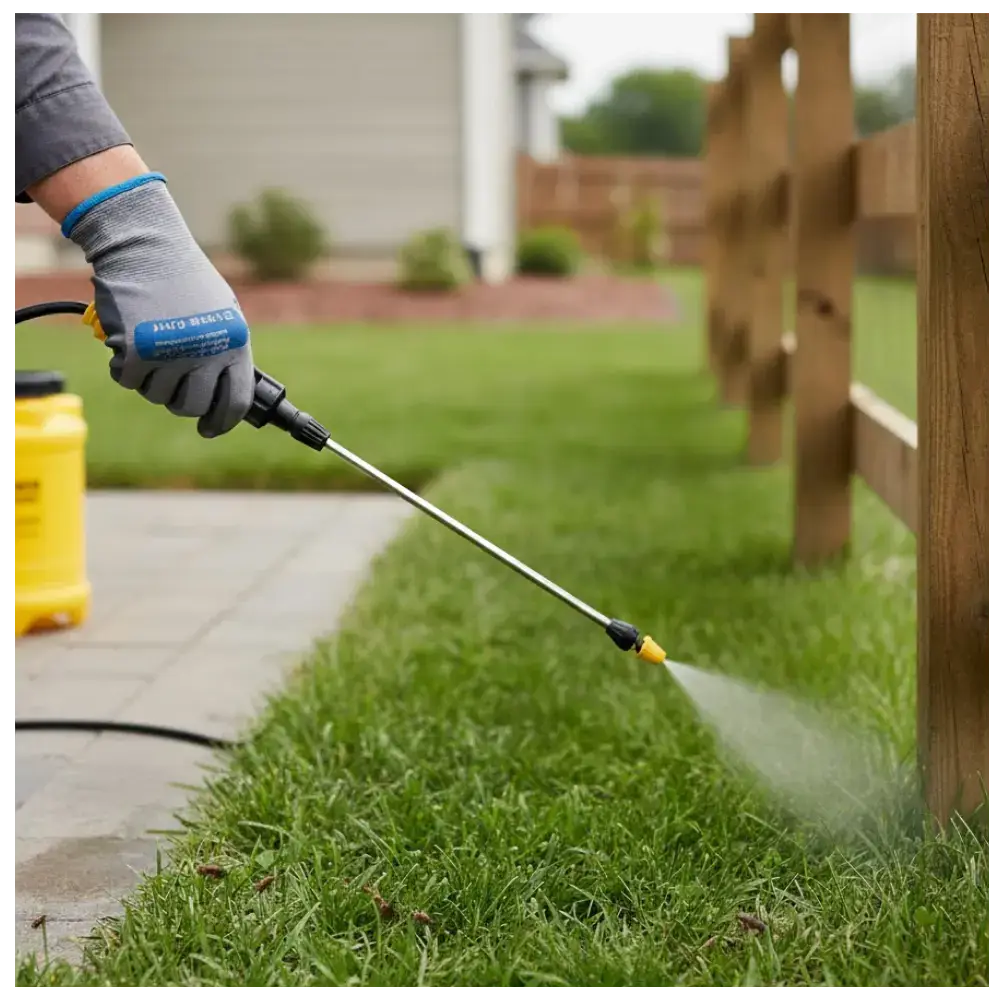 Spraying lawn for pests
