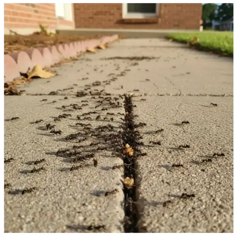 Ants on concrete pathway East Texas
