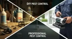 Image comparing DIY pest control tools and professional pest control services, highlighting the differences in approaches to pest management.