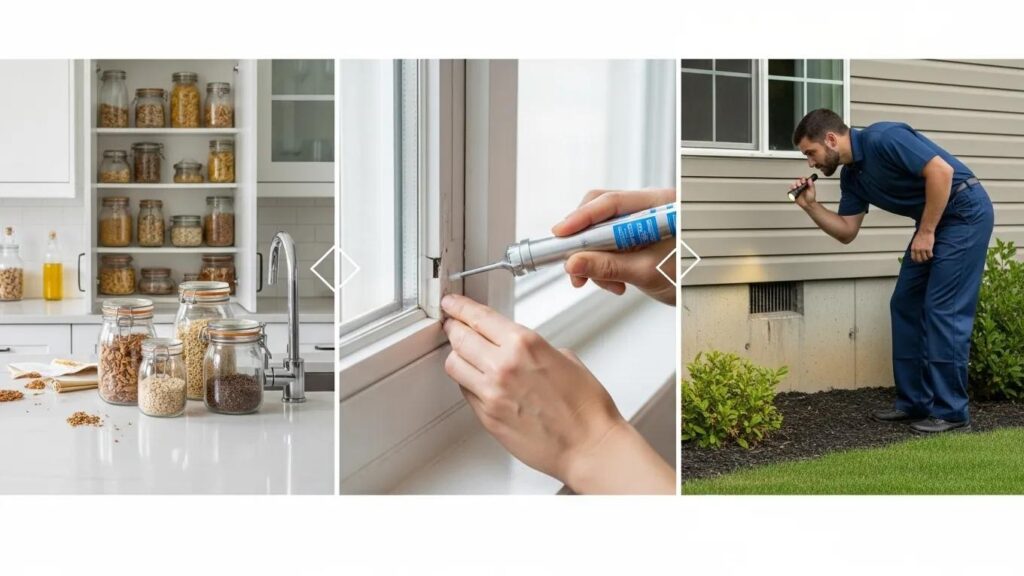 Illustration of effective pest prevention strategies including cleanliness and professional inspection