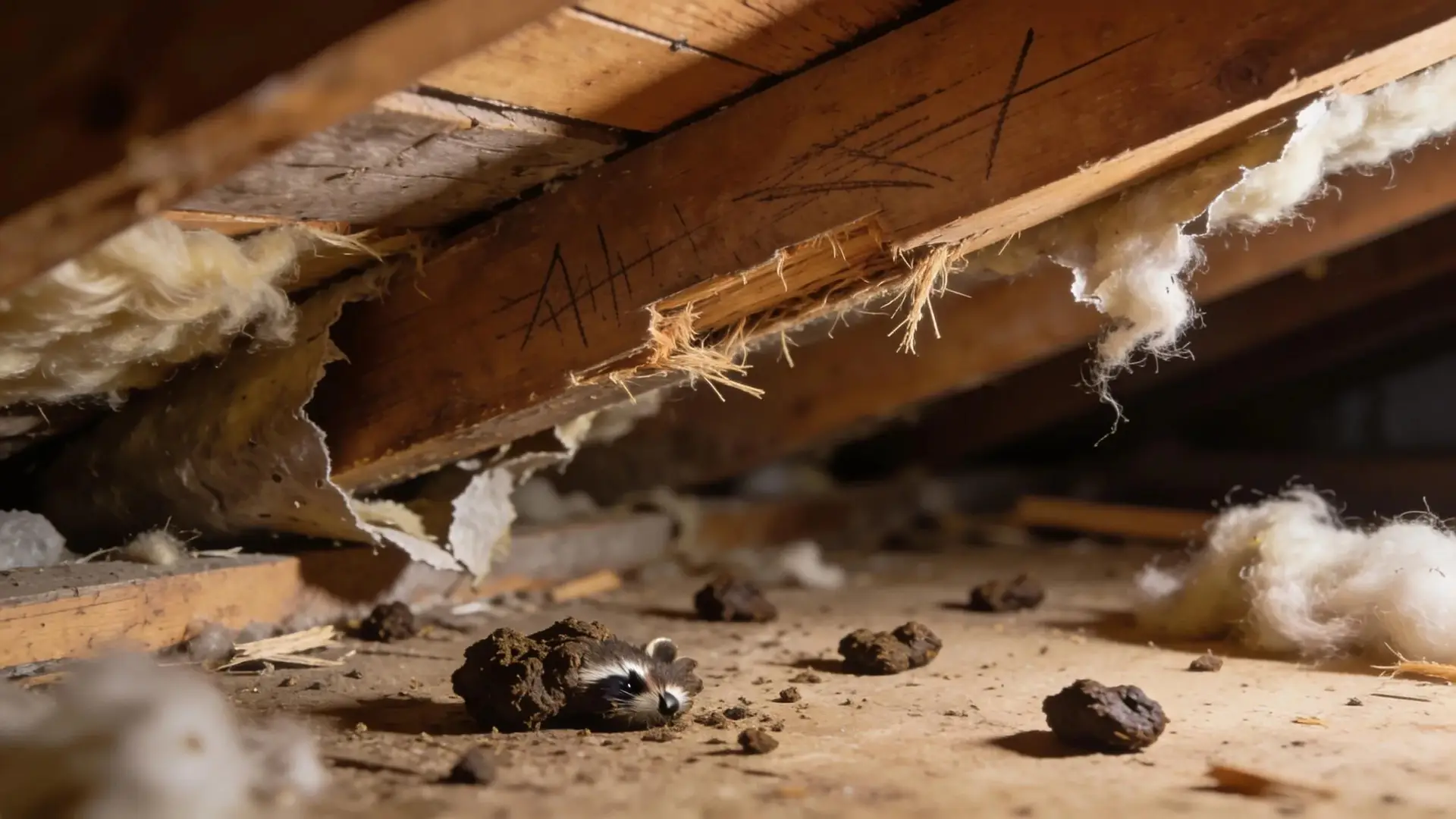 Raccoon in damaged attic