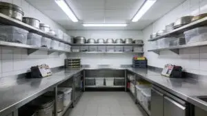 Commercial kitchen with an emphasis on cleanliness and pest management