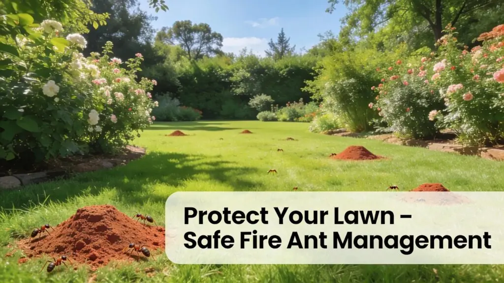 Lawn in Trinity East Texas showcasing fire ant mounds and lush greenery, emphasizing effective pest control practices