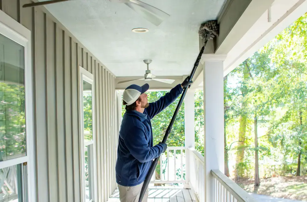 Technician removing wasp nest