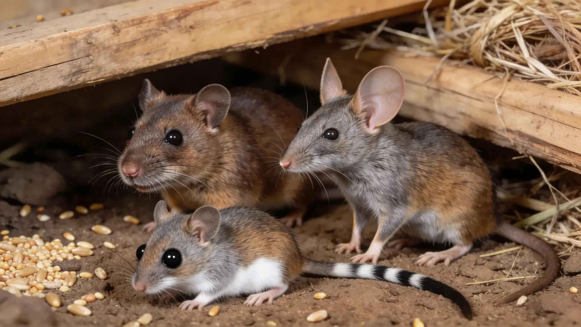 Norway Rats, Roof Rats, and Deer Mice displaying characteristics common to pest threats on ranches