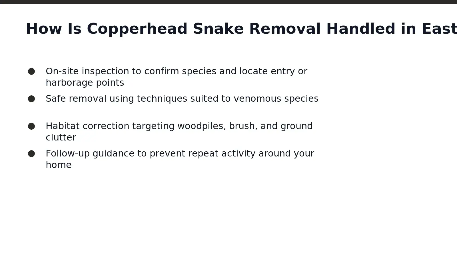 Certified pest management professionals handle copperhead snake removal east texas properties through careful